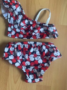 Janie and Jack Red White Navy Cherry Print Two-Piece Bikini swimset 12-18 months